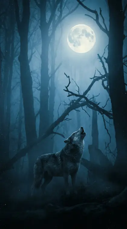 Wolf under moon